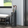 HOMCOM Steel Umbrella Stand, Round Umbrella Holder with 4 Hooks and Removable Drip Tray, Hollowed Umbrella Basket for Hallway, Dark Grey