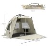 Outsunny Pop Up Tent Beach Tent for 2-3 Person, UPF15+ Easy Set Up Sun Shelter with Extended Floor, Sandbags, Mesh Windows and Carry Bag, Khaki