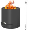Outsunny Outdoor Round Fire Pit with Ash Tray, Wood Burning Firepit with Fire Poker for Patio Bonfire BBQ Camping, Black