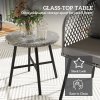 Outsunny 3 Piece Rattan Bistro Set, Patio Wicker Conversation Furniture Set with 2 Chairs, Tempered Glass Table, Cushions, Adjustable Foot Pads, for Garden, Balcony, Grey