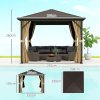 Outsunny 3 x 3 m Hardtop Gazebo with Netting and Curtains, Garden Gazebo Canopy Shelter with Metal Roof, Aluminium Frame, for Garden, Deck, Bronze Tone