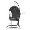Outsunny Hanging Egg Chair with Cushion and Retractable Canopy, Swing Hammock Chair with Adjustable Metal Stand, for Indoor and Outdoor, Grey