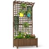 Outsunny Wood Planter with Trellis for Climbing Plants, Raised Bed, Planter Box with Drainage Holes to Grow Vegetables, Herbs and Flowers for Garden, Patio, Yard, Brown