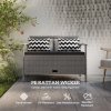 Outsunny 2 Seater Garden Storage Bench with 160L Capacity, PE Rattan Garden Bench with Storage, Wicker Outdoor Bench Loveseat with Cushion, Pillows and Steel Frame for Patio, Grey