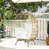 Outsunny Oversized Garden Egg Chair, Outdoor Wicker PE Rattan Chair with Thickened Padded Cushions and Pillows for Balcony, Porch, Khaki
