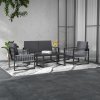 Outsunny 4 Pieces Aluminium Garden Furniture Set with Cushions, Patio Furniture Set with Slatted Aluminium Top Coffee Table, Sofa Set with Rope Decoration Weave Armchairs, Black