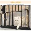 PawHut Extra Tall Dog Gate with Cat Flap, Pet Safety Gate for Doorways Stairs with Auto Close Double Locking, 104 cm Tall 74-101 cm Wide, Black