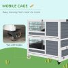 PawHut Rabbit Hutch Guinea Pig Hutch Indoor Wooden Small Animal House with Wheels, Openable Top, No-Leak Plastic Trays - Grey