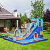 Outsunny Kids Bouncy Castle Inflatable Water Park 6 in 1 for Children Shark-Themed with Slide, Pool, Climbing Wall, Water Cannon for 3-8 Years