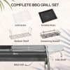 Outsunny Portable Charcoal Barbecue BBQ Grill with Griddle Plate, Easy Assembly, Stainless Steel Cooker with Seasoning Baskets, Storage Shelves and Hooks for Camping Picnic Hiking Garden Party