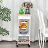 HOMCOM Mobile Rolling Kitchen Island Trolley for Home w/ Metal Baskets Trays Shelves Wheels Compact Stylish Storage White