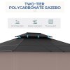 Outsunny 3.6 x 3 (m) Outdoor Polycarbonate Gazebo, Double Roof Hard Top Gazebo with Galvanised Steel Frame, Nettings & Curtains for Garden, Lawn, Patio and Deck