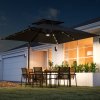 Outsunny 3.5x3 m Garden Cantilever Parasol with Solar LED Lights and Centre Light, UPF50+ Aluminium Patio Umbrella with 360 Rotation and Tilt, Hanging Sun Shade with Cross Base, Crank Handle, Black