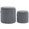HOMCOM Set of 2 Round Ottoman with Storage, Fabric Vanity Stool for Makeup, Footrest Stool with Removable Lid for Living Room & Bedroom