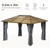 Outsunny 3 x 3.6m Hardtop Gazebo Canopy with Polycarbonate Roof, Aluminium Frame, Permanent Pavilion Garden Gazebo with Netting and Curtains - Grey