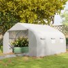 Outsunny Walk-In Polytunnel Greenhouse Warm House Garden Tunnel Shelter Plant Shed with Door and Windows, Galvanised Steel Frame, 3.5 x 3 x 2m, White