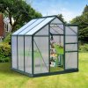 Outsunny 6 x 6ft Polycarbonate Greenhouse, Large Walk-In Green House with Slide Door and Window, Garden Plants Grow House with Aluminium Frame and Foundation, Dark Green