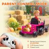 AIYAPLAY Ride on Tractor with Trailer, 12V Electric Vehicle with Remote Control, Ride on Car for Kids with Music, Shifter, Start-Up Sound for Ages 3-8 Years, Pink