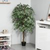 Outsunny 160cm/5.2FT Artificial Ficus Silk Tree with Nursery Pot, Decorative Fake Plant, for Indoor Outdoor D??cor