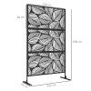Outsunny Decorative Garden Privacy Screen with Stand, 6.5FT Freestanding Metal Outdoor Divider, Decorative Privacy Panel with Expansion Screws for Garden Pool Hot Tub, Leaf Style, Black