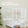 Pawhut Bird Cage, Metal Parrot Cage with Rolling Stand Wheels, Acrylic Viewing Panels, Storage Shelf, Slide-out Tray, Perches, Feeders, for Budgie, Parakeet, Canary, Finch, White, 48 x 46 x 83 cm