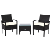 Outsunny 3 Pieces Rattan Bistro Set, Wicker Garden Furniture Set with Glass Top Coffee Table and Chairs, Washable Cushions for Outdoor, Patio, Balcony, Brown