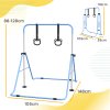HOMCOM Kids Gymnastics Bar, Horizontal Bar for Kids, Adjustable Height Folding Gymnastics Equipment with Gymnastic Rings, Non-slip Rubber Floor Rings, for Home, Flat, Blue