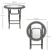 Outsunny Folding Rattan Garden Dining Table, 68 cm Round Rattan Garden Table with Water Ripple Tempered Glass Top, Wicker Edging  and Steel Frame for Outdoor, Patio, Grey