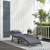 Outsunny Folding Rattan Sun Lounger, Wicker Garden Lounger with Cushion and Pillow, Outdoor Sunbed with Steel Frame for Patio, Beach, Terrace, Grey