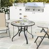 Outsunny Outdoor Dining Table with Parasol Hole, Tempered Glass Top Metal Frame Coffee Table, Round, 96.5 x 96.5 x 71 cm