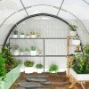 Outsunny 4 x 3(m) Walk-in Polytunnel Greenhouse with Upgraded Structure, Zipped Roll Up Mesh Door, 6 Mesh Windows, Tunnel Warm House Tent with PE Cover, 10 Plant Labels and Gloves, White