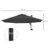 Outsunny 3 M Wall Mounted Garden Parasol Umbrella with Rotate, Outdoor Market Umbrella Sun Shade Canopy with 8 Ribs, Charcoal Grey