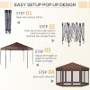 Outsunny 3.5m x 4m Hexagonal Pop Up Gazebo, Canopy Tent Sun Shelter for Patio Outdoor Party, Height Adjustable, with Mosquito Netting and Carry Bag - Brown