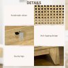 HOMCOM Bedside Table Nightstand with Storage Shelf and Door Cupboard, Side End Table with  Rattan Element for Living Room, Bedroom, Natural
