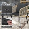 Outsunny 3 Piece Rattan Bistro Set, Patio Wicker Conversation Furniture Set with 2 Chairs, Tempered Glass Table, Cushions, Adjustable Foot Pads, for Garden, Balcony, Nature Wood Finish