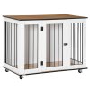 PawHut Dog Crate Furniture, Dog Cage End Table with Wheels, Lockable Door, for Medium Dogs, 106 x 60 x 82 cm - White