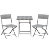 Outsunny 3 Pieces Folding Rattan Bistro Set, Garden Furniture Bistro Set with Folding Garden Table and Chairs, Wicker Balcony Furniture for Outdoor, Patio, Porch, Grey
