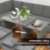 Outsunny 10 Seater Rattan Dining Set with Expandable Table and Nesting Chairs, Rattan Garden Furniture Set with Cushions, Outdoor Dining Table and Chairs, Sectional Corner Sofa Set, Light Grey