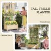 Outsunny Wood Planter with Trellis for Climbing Plants, Raised Bed, Planter Box with Drainage Holes to Grow Vegetables, Herbs and Flowers for Garden, Patio, Yard, Natural Wood Finish