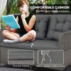 Outsunny 4 Pieces Rattan Garden Furniture Set, Round Wicker Garden Sofa Set with Loveseat, Armchairs and Glass Top Table, Outdoor Conservatory Furniture with Cushions for Patio, Balcony, Light Grey
