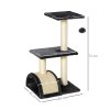 PawHut Cat Tree Tower for Indoor Cats, 72cm Climbing Activity Centre w/ Sisal Scratching Post, Pad, Arc Perch, Hanging Ball, Toy - Black