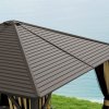 Outsunny 3 x 3 m Hardtop Gazebo with Netting and Curtains, Garden Gazebo Canopy Shelter with Metal Roof, Aluminium Frame, for Garden, Deck, Bronze Tone
