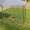 PawHut Walk in Chicken Run Chicken Coop Galvanised Outdoor Poultry Cage w/ Cover, for 10-15 Chickens, Hens, Rabbits, Ducks, 4 x 3.5 x 2.6m - Silver Tone