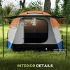 Outsunny 2-3 Man Camping Tent, Tunnel Tent with Weights, Bedroom and Living Room, 2000mm Waterproof, Portable with Bag, for Fishing Hiking Festival, Orange