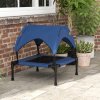 PawHut Cooling Raised Dog Bed, Elevated Pet Bed with Breathable Mesh, UV Protection Canopy, Foot Pads, for Indoor Outdoor, Small, Medium Dogs, 76 x 61 x 69.5cm - Dark Blue