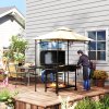 Outsunny 2.4 x 1.5 m (8' x 5') Grill Gazebo Canopy with LED Lights, Double Tiered Outdoor BBQ Gazebo Shelter with 2 Side Shelves, Storage Basket and Hooks for Garden, Barbecue, Picnic, Beige