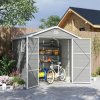 Outsunny 8 x 6ft Plastic Garden Storage Shed with Foundation Kit, Polypropylene Outdoor Storage Tool House with Ventilation Slots and Lockable Door, Light Grey