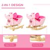 HOMCOM 2 In 1 Plush Baby Ride on Rocking Horse Elephant Rocker with Wheels Wooden Toy for Kids 32 Songs for 18+ Months (Pink)