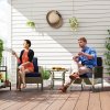 Outsunny 3 Pieces Rattan Bistro Set, Wicker Garden Furniture Set with Glass Top Coffee Table and Chairs, Thickened Cushions for Outdoor, Patio, Balcony, Charcoal Grey