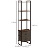 HOMCOM Industrial Bookshelf, Slim Storage Shelf with 2 Fabric Drawers and 4-tier Shelving Unit, Narrow Display Rack for Living Room, Home Office, Rustic Brown